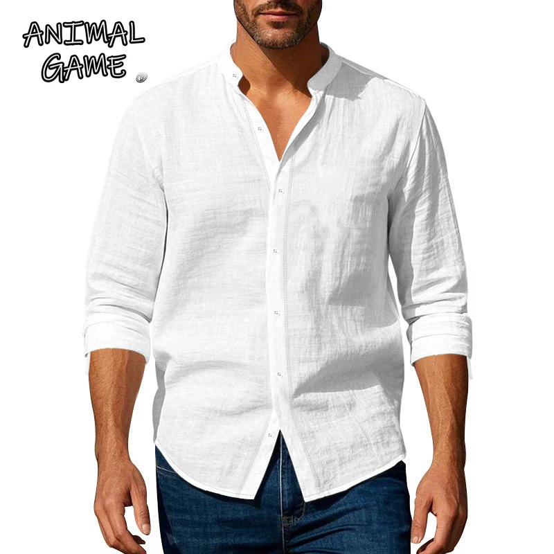 Animal Game Langarmshirts für Herren, Baumwolle, leichtes T-Shirt, lässig, normales Hemd, atmungsaktiv, luxuriöses Herren-Hawaiihemd