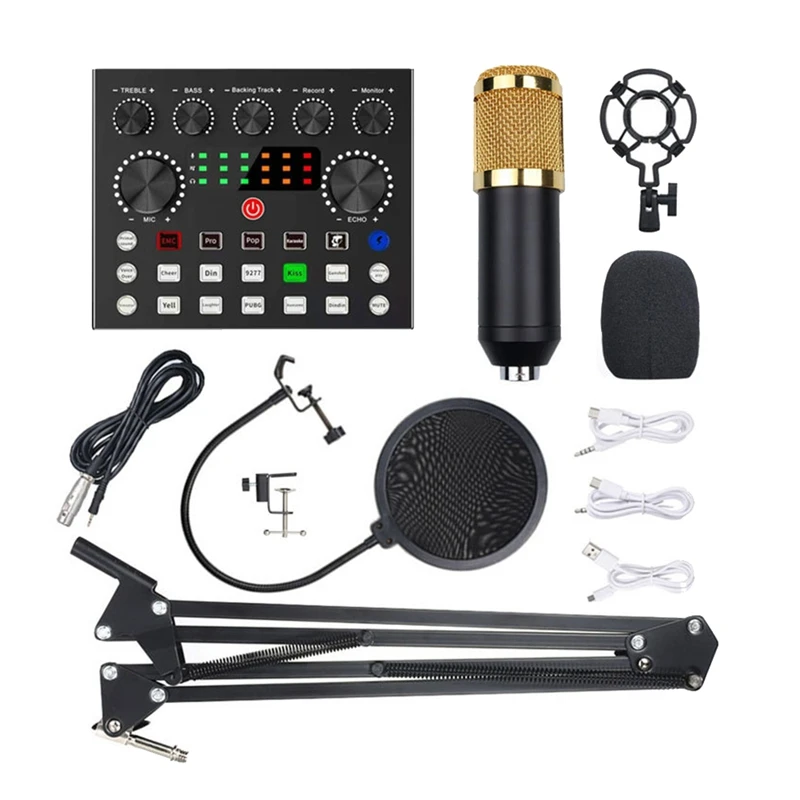 

BM800 Microphone Kits With Live Sound Card,Suspension Scissor Arm,Shock Mount And -Filter For Studio Recording