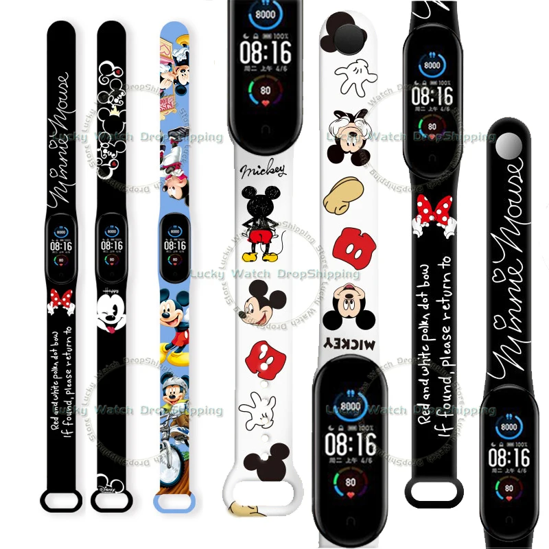 Disney Cartoon Strap Suitable for Xiaomi 3/4/5/6/7NFC Mi Band Mickey Minnie Printing Wristband New Strap Watch Decoration Gift