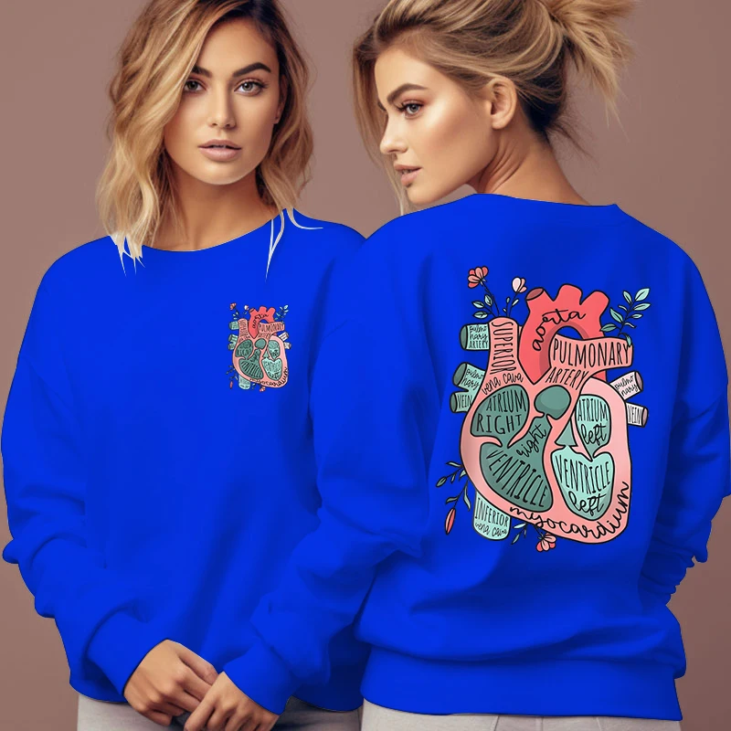 Anatomical Heart Flower Print Women Hoodies Autumn Fleece Long Sleeve Tracksuit Medical Technically Pullover Vintage Sweatshirts