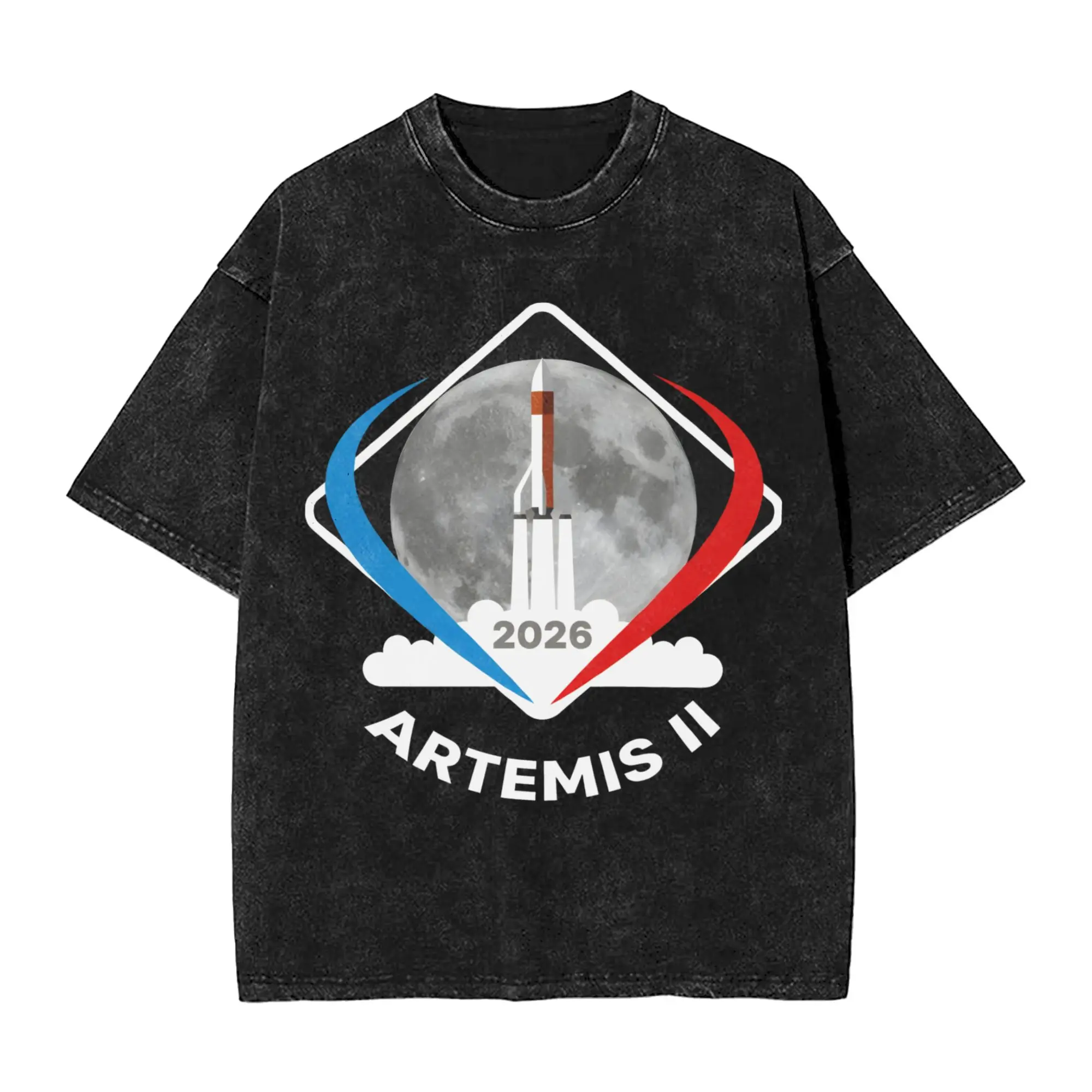 Men Women's T Shirt Artemis II  Lunar Mission Inspired Space Emblem Washed T Shirts Hippie  Beach Tee Shirt Loose Cotton Tops