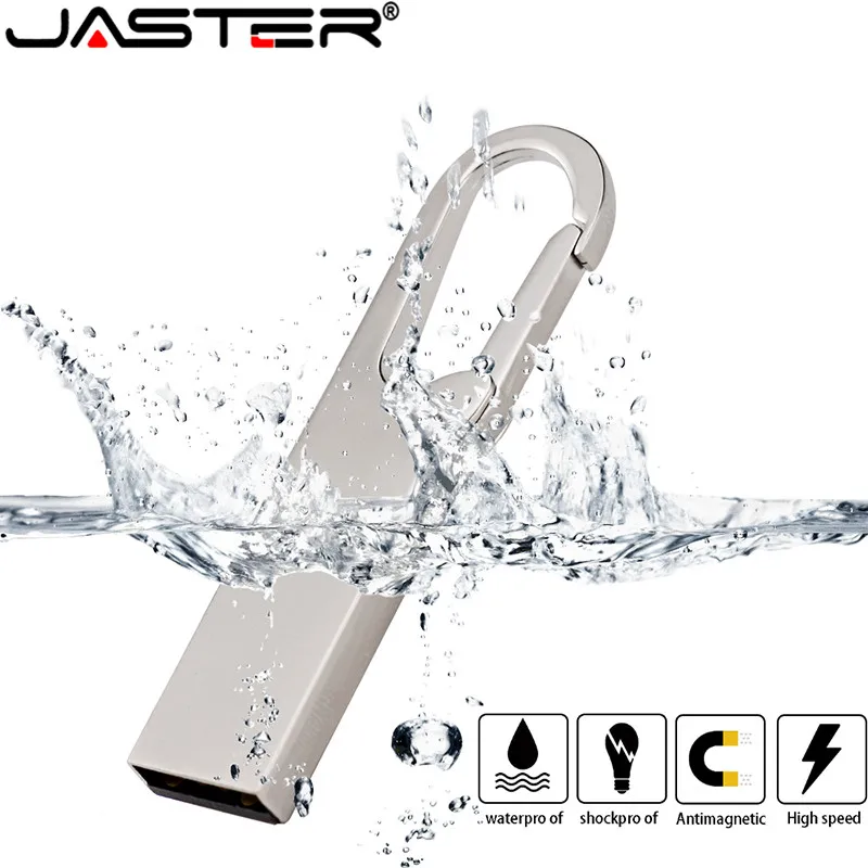 JASTER-Metal USB 2.0 Flash Drive, Thumbdrive, Silver Pen Drive, High Speed Memory Stick, Impermeável, 8GB, 4GB, 64GB, 32GB, 16GB