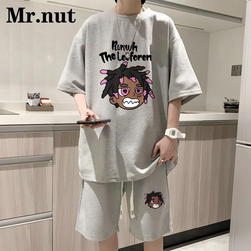 

Mr.Nut Cartoon T Shirt Two Piece Set Summer Men Personalized Sportswear Casual Youth Clothes Hip Hop Funny American Streetwear