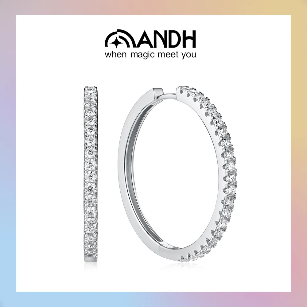 

ANDH Sparkling Moissanite Hoop Earrings for Women 18K Gold Plated 20/30mm Diameter Hoops Elegant Daily Party Fine Jewelry Gifts