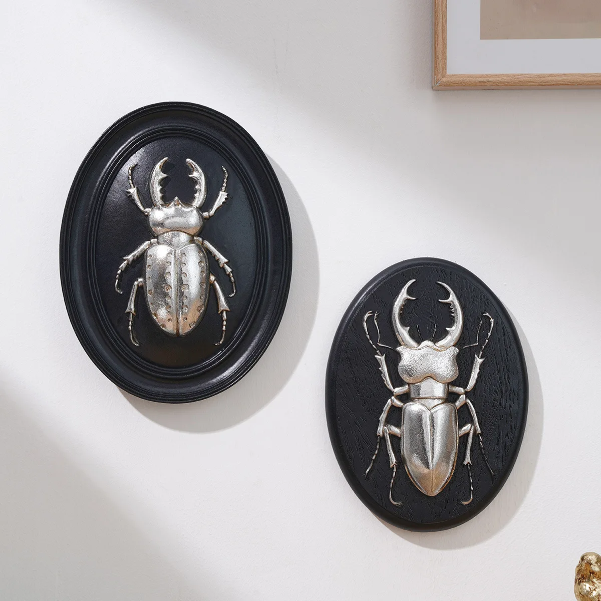 Retro Silver Three-dimensional Beetle Relief Pendant Insect Sculpture Insect Specimen Resin Handicraft Home Decoration