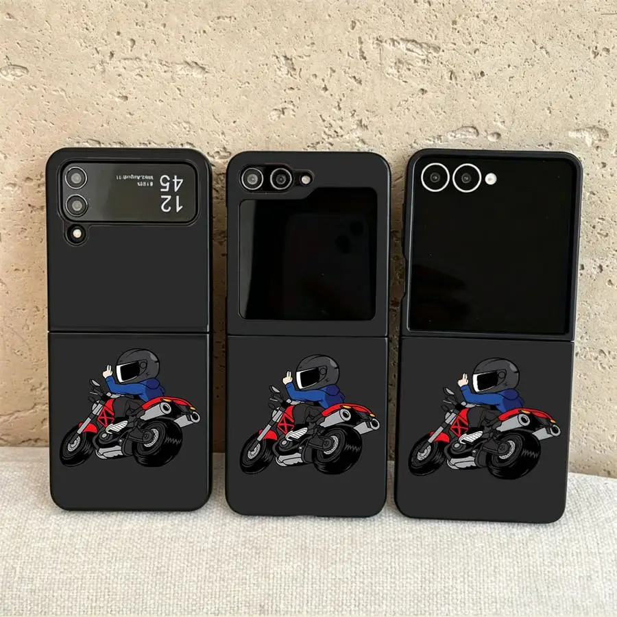 Cute Motorcyclist Case for Samsung Galaxy Flip5 Z Flip 7 6 5 4 3 Flip3 Flip6 Flip4 Flip7 FE Back Phone Cover Funda