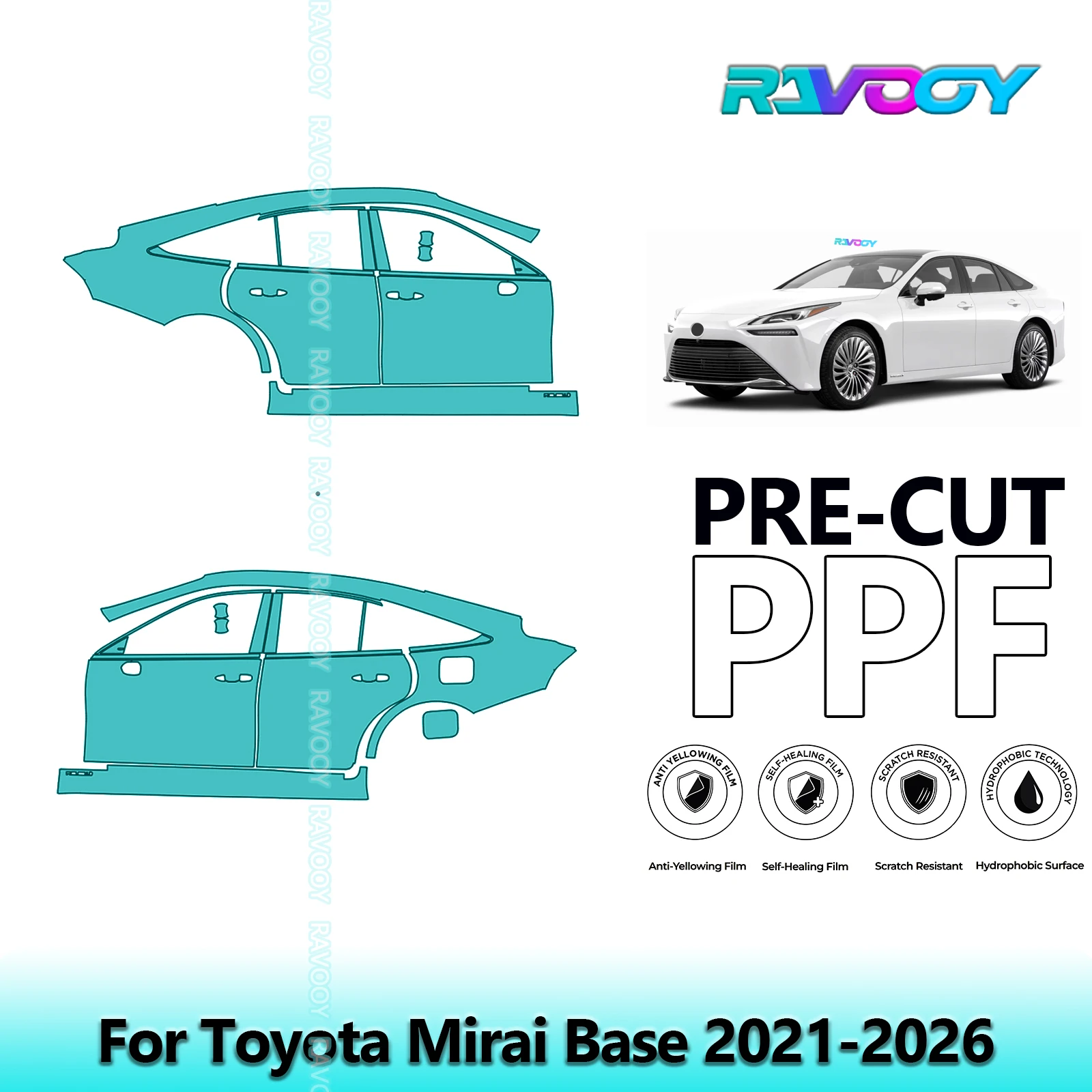 

For Toyota Mirai Base 2021-2026 8.5mil Clear Matte Pre-Cut PPF Door & A/B Pillar Kit TPU Paint Protection Film Set