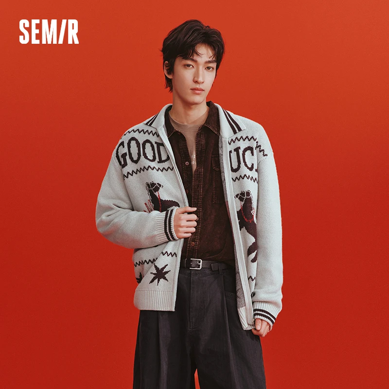 

Женский кардиган Semir 2026: свободный крой, отложной воротник, молния, забавный принт, серый, воротник-бейсболка, мягкий, теплый, повседневный топ