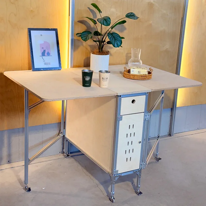 

Simple aluminum profile household folding removable table modern ocean board solid wood computer table small apartment living