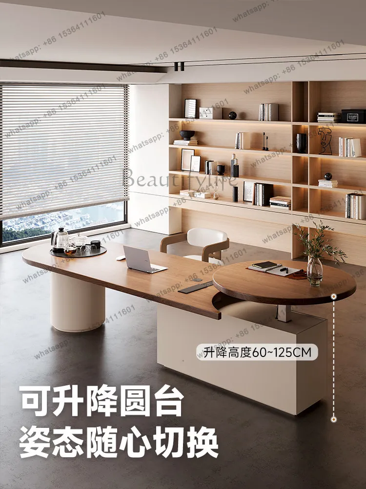 Modern simple solid wood oval lifting office conference table horizontal large board light luxury