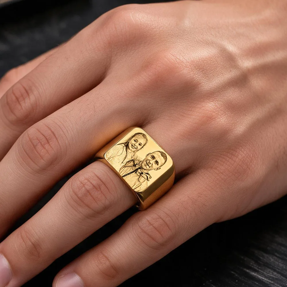 Personalized With Photo Ring Custom Portrait Stainless Steel Ring For Men Birthday Jewelry Gift For Husband Memorial Gift view 5