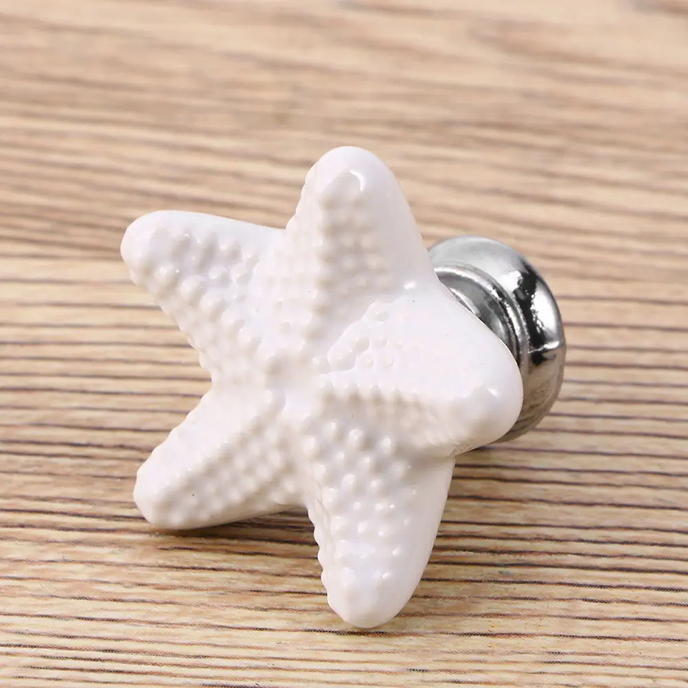 2Pcs Decorative Star Shaped Ceramic Drawer Knobs Strong Zinc Alloy Mounting for Cupboard Wardrobe Dresser Kitchen Cabinet Home