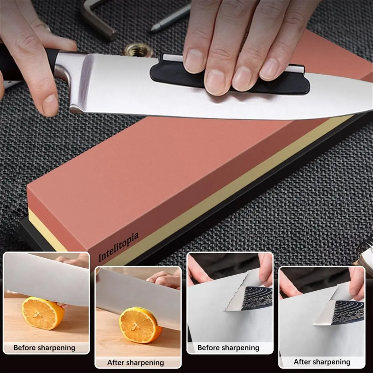 A932P ~Complete Knife Sharpening Stone Set - Dual Grit Whetstone 400/1000 3000/8000 Knife Sharpener with Leather Strop