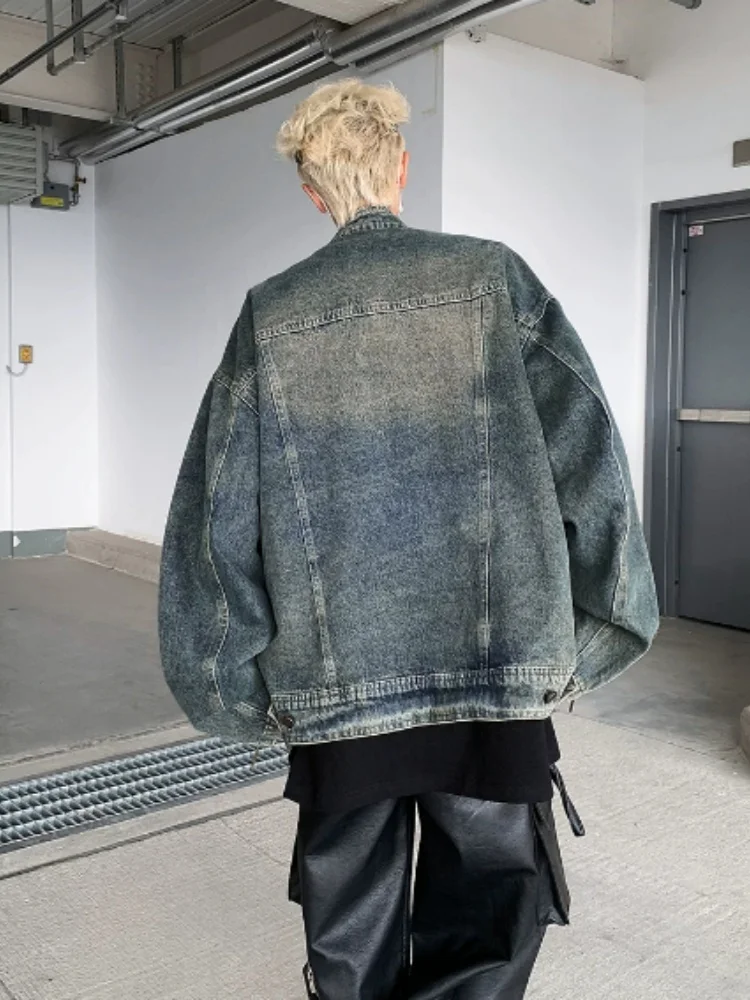 Image 3: Veste en jean pour homme 2026 – Nouvelle veste en jean déstructurée épaisse pour homme, coupe ample, style rétro américain, col montant, fermeture éclair, manteau d'extérieur