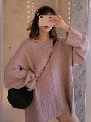 

Japanese Sle Lazy Retro Soft Knitted Sweater Women's Autumn Winter New Loose round Ne Pullover Top Commute Faion
