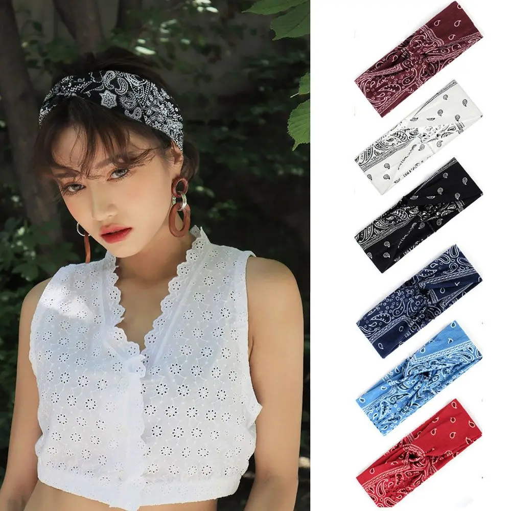 

Summer Style Sweet Cross Twist Headband Cashew Flower Print Hairband Hair Accessories