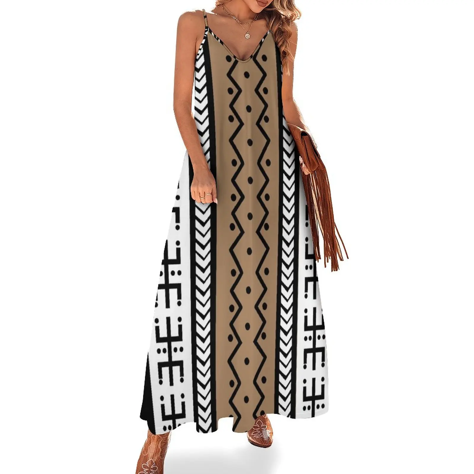 

African Mudcloth Pattern Sleeveless Dress summer clothes for women summer dresses ladies 2024 women's evening dresses 2024