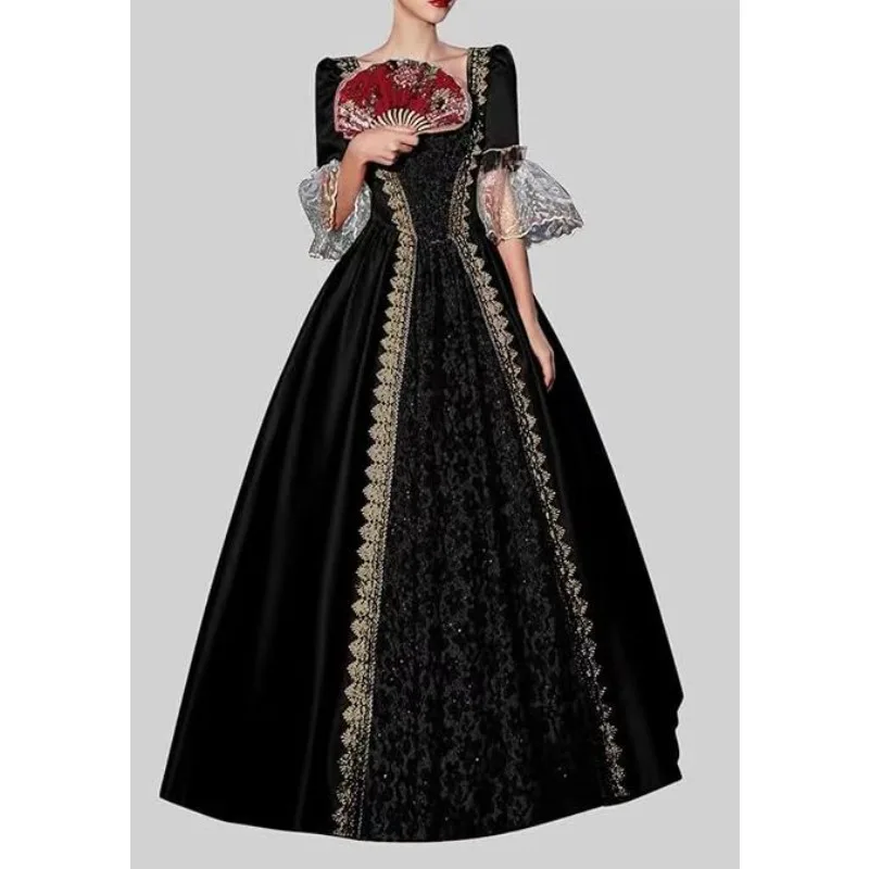 S‑5XL Women New Medieval Renaissance Victorian Court Dress European Retro Gown Stage Role Play Cosplay Costume Outfit - view 5