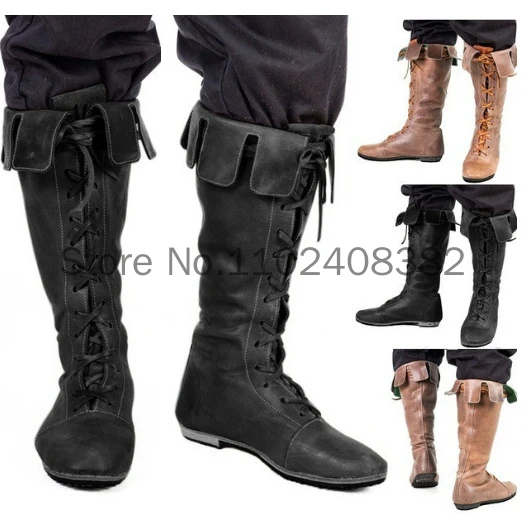 Medieval Men Women Pirate Boots Vintage Lace Up Shoes Middle Ages Knight Cosplay Women Halloween Archer Costume Shoes