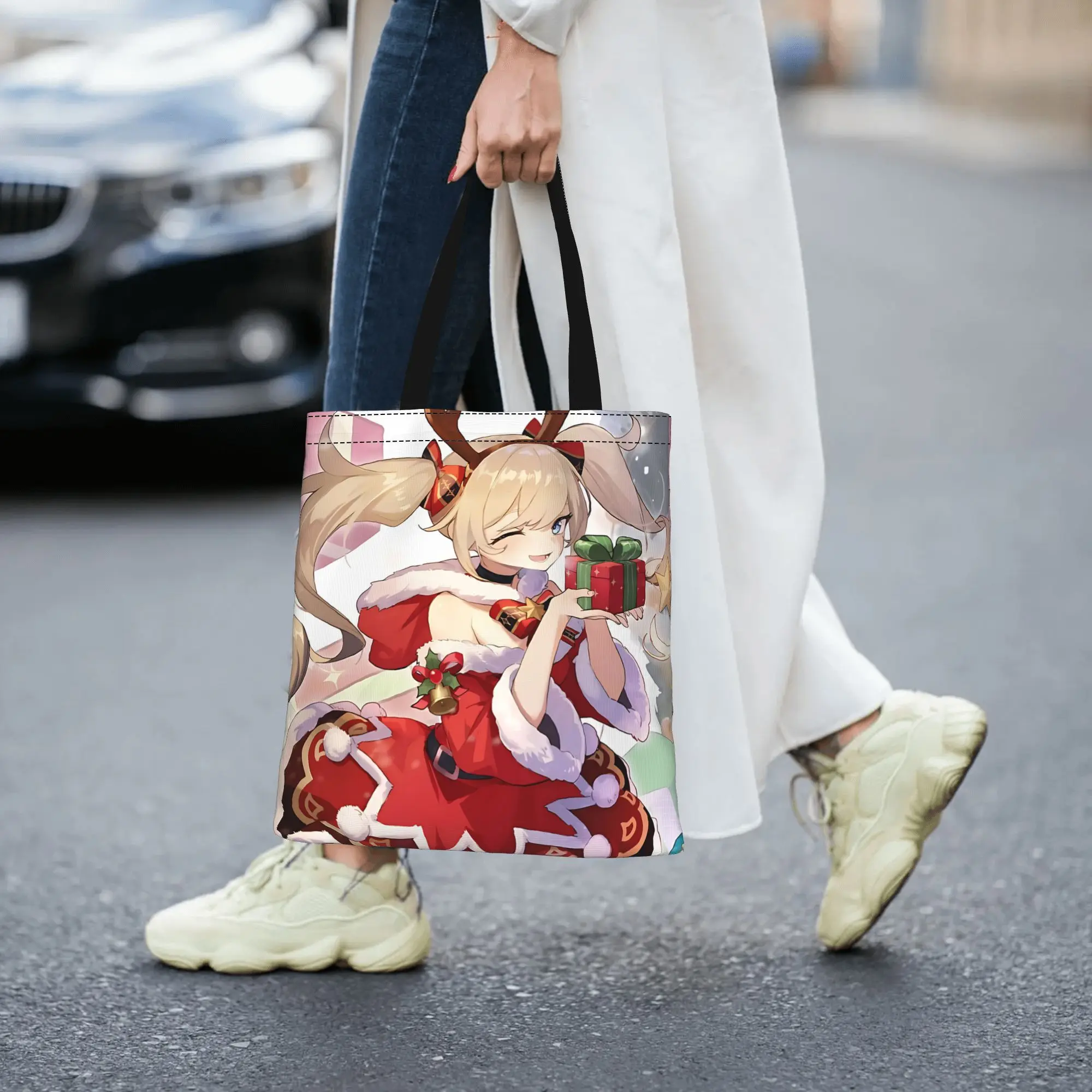 Customized Golden Hair Christmas Anime Pattern Women's Bag Shopping Bag Reusable Double Sided Canvas Tote Bag Shoulder  Handbag