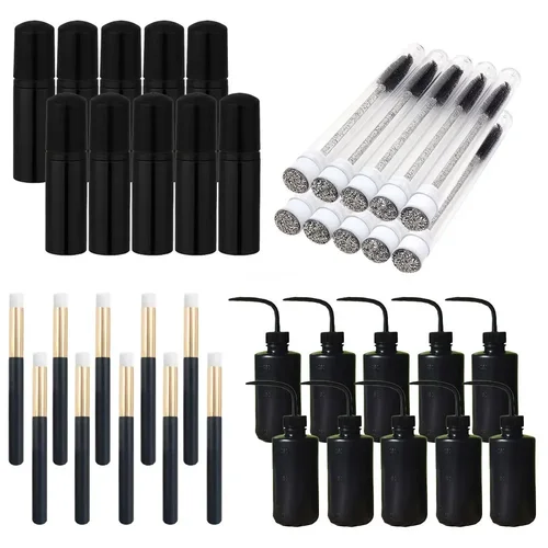 Imagen 2 del producto Botella vacía con bomba de espuma para limpieza de pestañas, herramienta de injerto, cepillo de pestañas con tubo, botella de enjuague bucal curvada de 250ML, 60ML, 20 piezas/40 Uds.