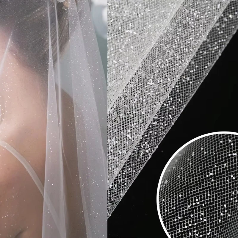 Mistlace 118''3M Wide Glitter Soft Tulle Mesh Ivory Glitter Powder Shiny Shimmer Tulle Fabric Sparkle Mesh for Wedding Veil ML34