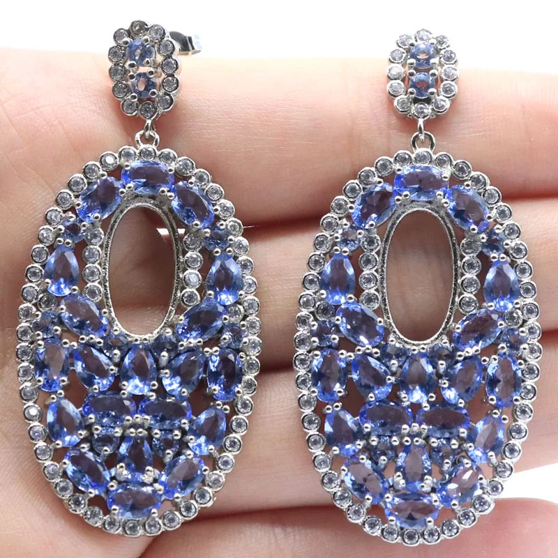 60x28mm Long Big Multi Color London Blue Topaz Smoky Topaz Tourmaline Peridot Violet Tanzanite CZ Engagement Silver Earrings 6