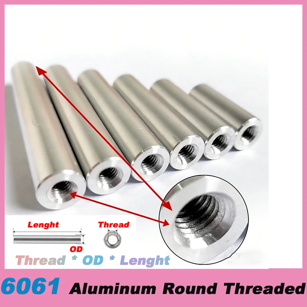1-10Pcs Long Nuts 6061 Aluminum Round Threaded OD 5~15mm M3/M4/M5 Sleeve Standoff Pillar Long Nut Connector Length 6mm-500mm