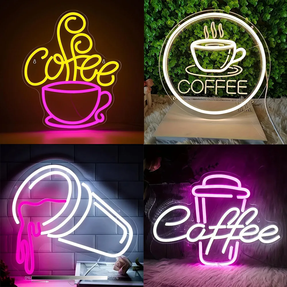 Coffee Shop Custom LED Neon Lights Free Design for Store Events Atmosphere Decorative Letters USB Glowing Lights Signs Gifts