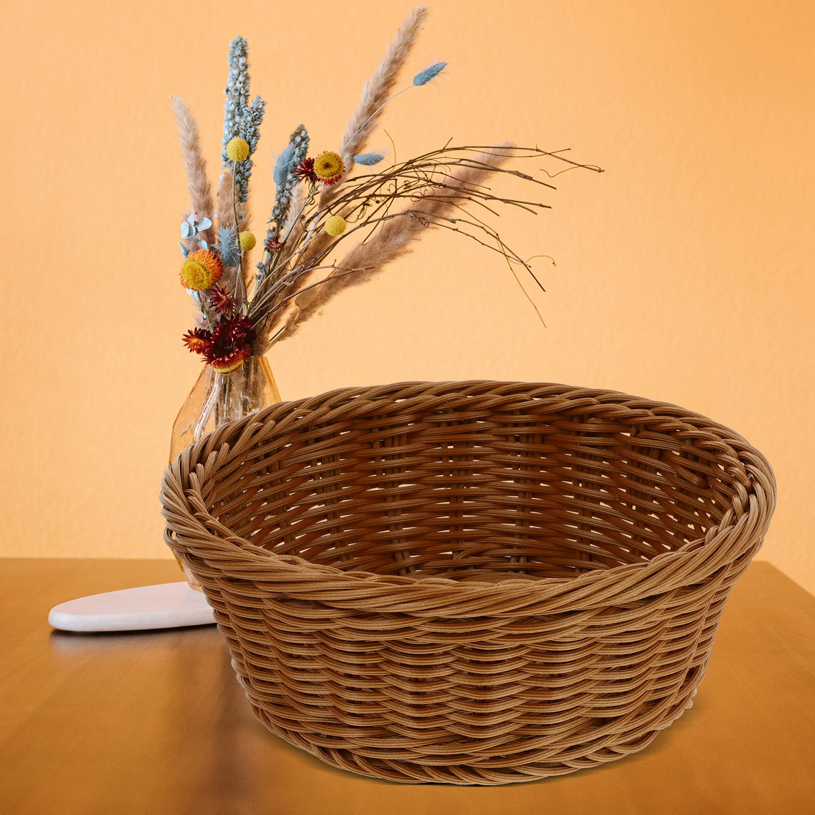 

Round Rattan Basket Retro Woven Food Organizing Outdoor Bread Pp Multipurpose Storage Container