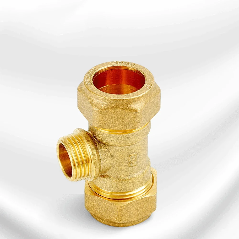 Encaixe de compressão para 22mm Latão Virola União, Tee Rosca Masculino, Virola-Tipo Conjunta, Água, Gás, Combustível, 1/2 ", BSPP