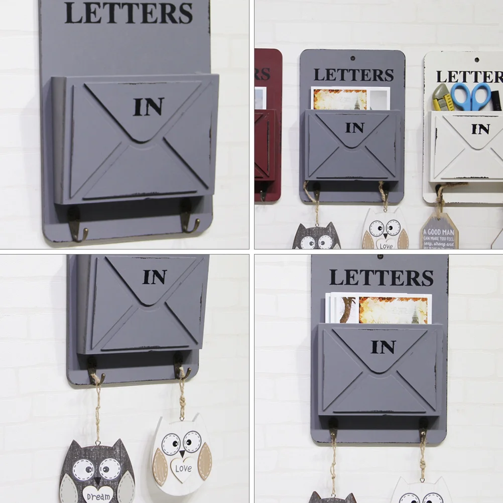 ที่แขวนกุญแจไม้ติดผนัง ชั้นวางจดหมายแบบแขวน พร้อมตะขอสำหรับจัดเก็บ ใช้ในบ้าน ห้องครัว ทางเข้าบ้าน ชั้นวางของในบ้าน