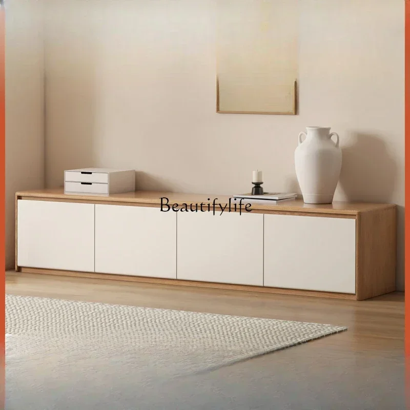 

Solid wood TV cabinet modern simple white storage and storage integrated
