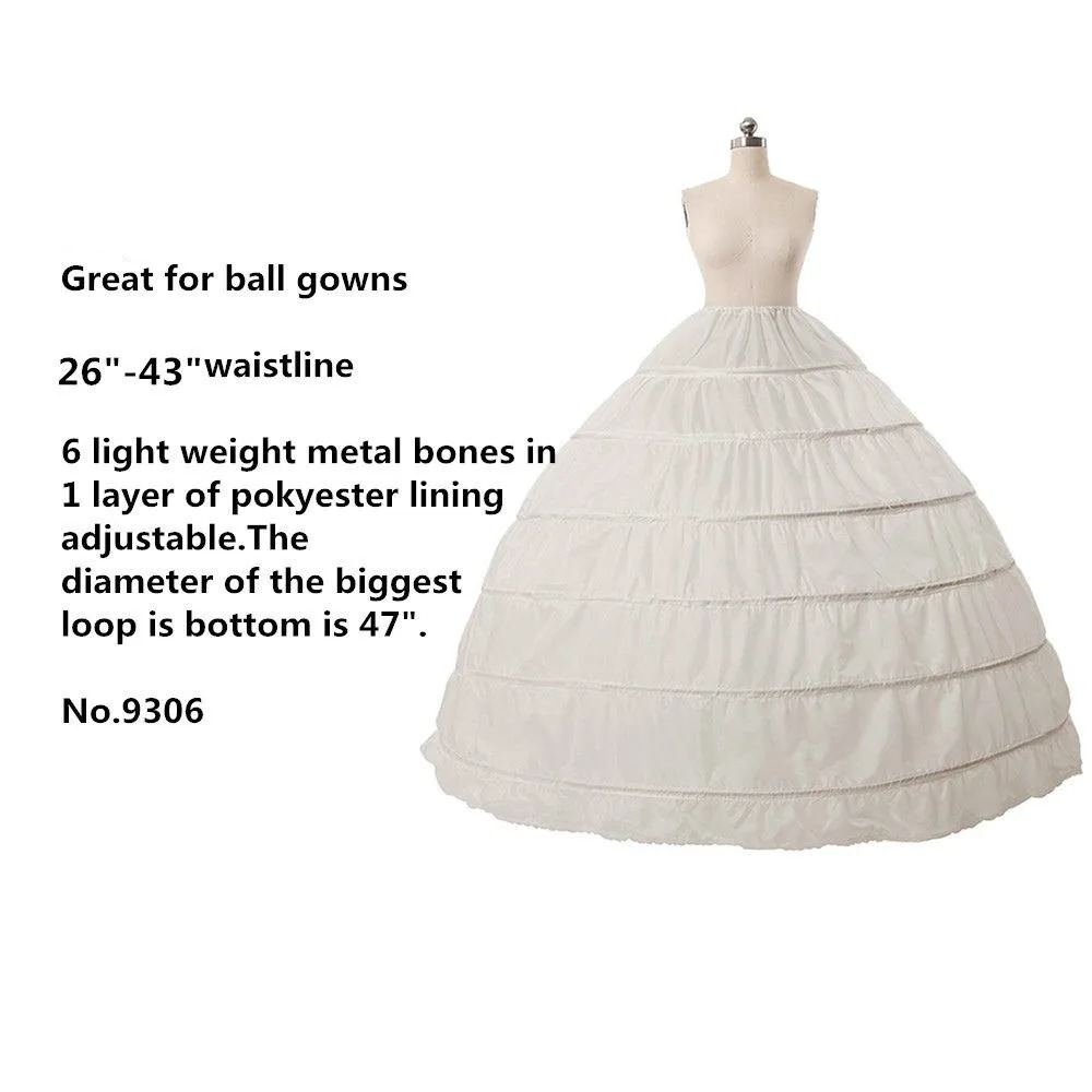 สีดำ/สีแดง/สีขาว 6 Hoop Crinoline Underskirt สำหรับ Ball Gown VINTAGE ยาวกระโปรง Petticoats Slips สำหรับงานแต่งงานชุด