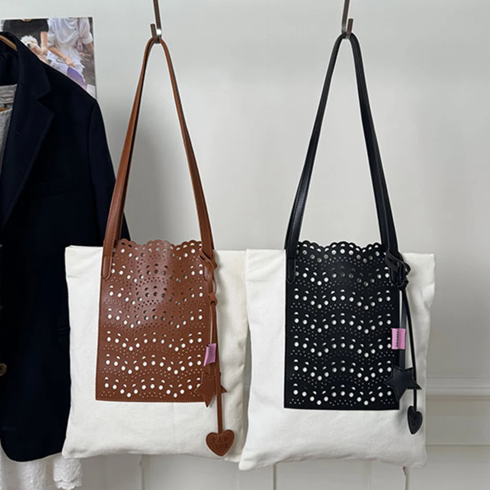 

Canvas Splicing PU Underarm Bag For Women Large Capacity New Versatile Simple Shoulder Bag Texture College Student Tote Bag