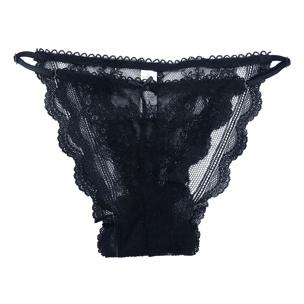 

Breathable Transparent Low Waist Embroidered Sexy G-String Intimates Lace Panties Thong for Women Mini Bow Underpants