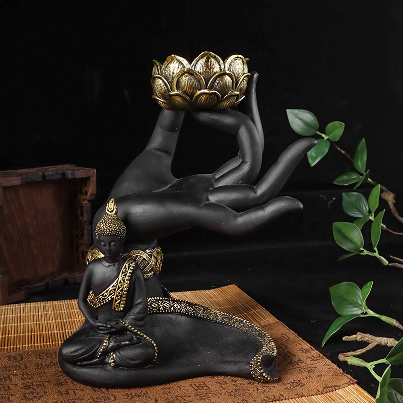 Buddha's Hand Sculpture Resin Candle Holder, Creative Decorative Candle Stand for Home, Bedroom, Living Room, and Study