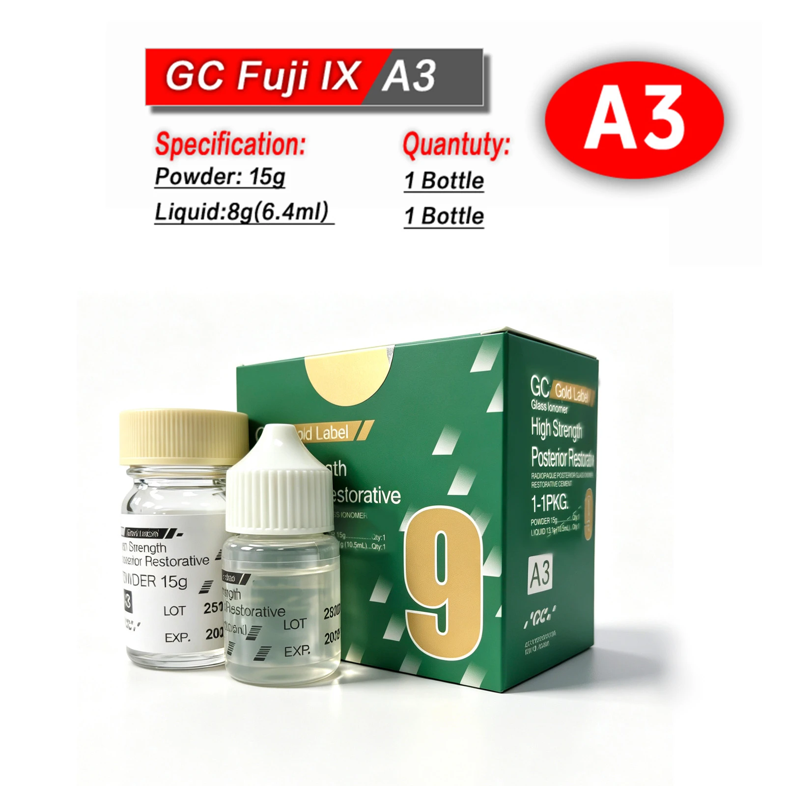 Dental Fuji IX Glass Lonomer Cement Materia High Strength Posterior Restorative Powder and Liquid Lable Dentistry Supplies view 3