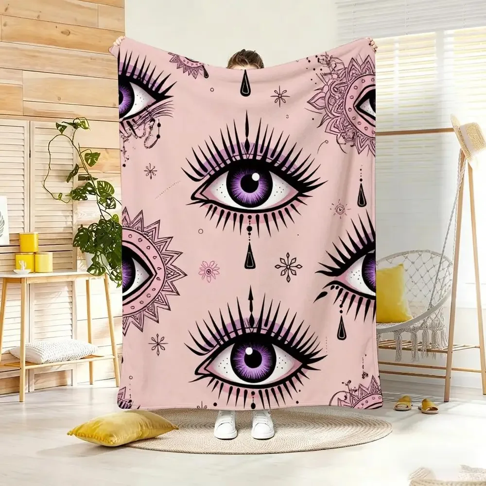 Classic motif E-Evil Eye Throw Lightweight  Flannel Blanket Soft Skin-friendly for Summer Cooling