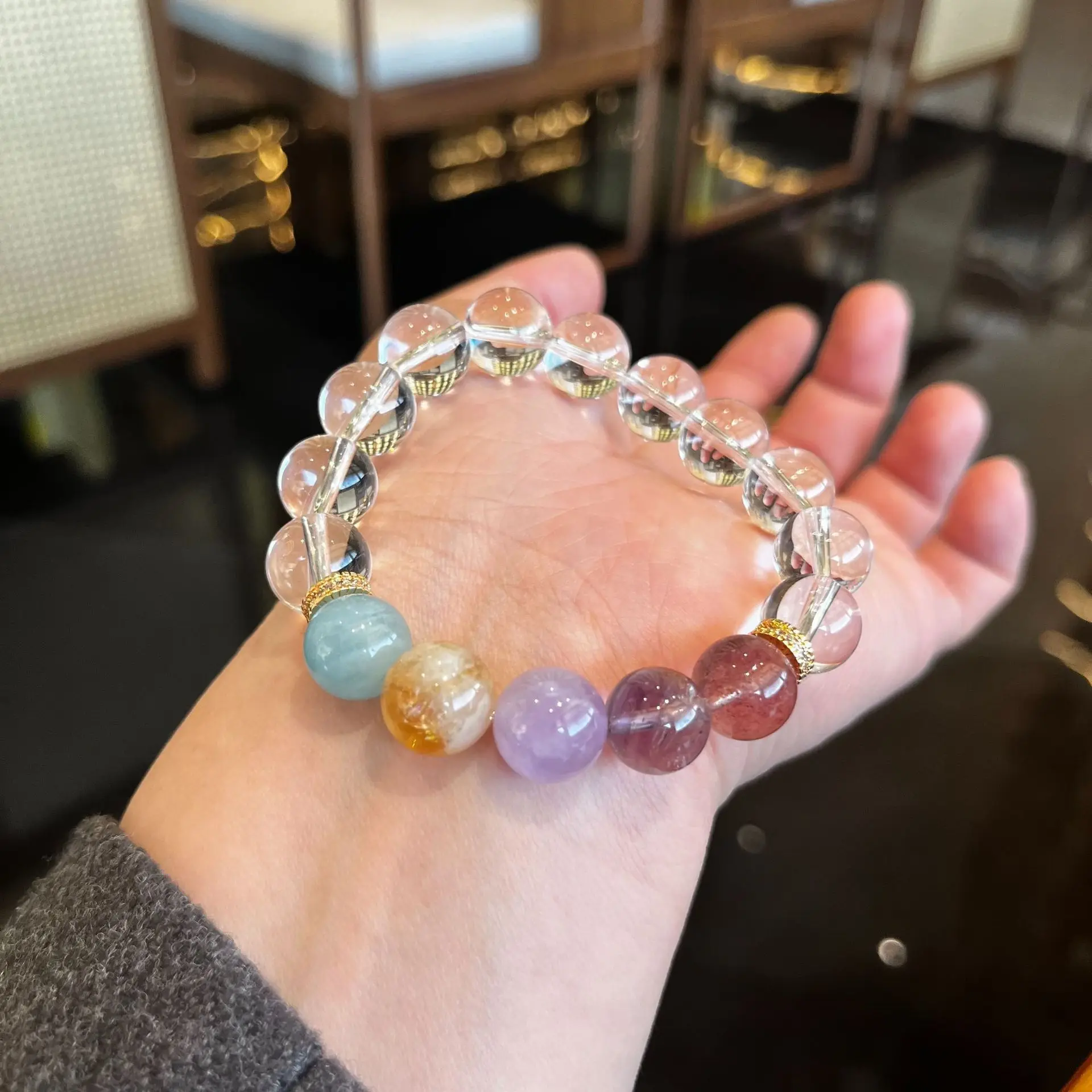 Natural White Crystal Bracelet Color Duobao Beaded Aquamarine Crystal Bracelet Fashion Light Luxury Jewelry