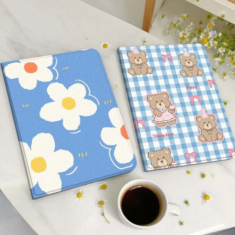 

Cartoon White Flower Blue Tablet Case For Huawei Honor MatePad MediaPad Air 5 6 7 11 V6 V7 V8 V9 X9 X8 T10 T10s C5e T5 Gift