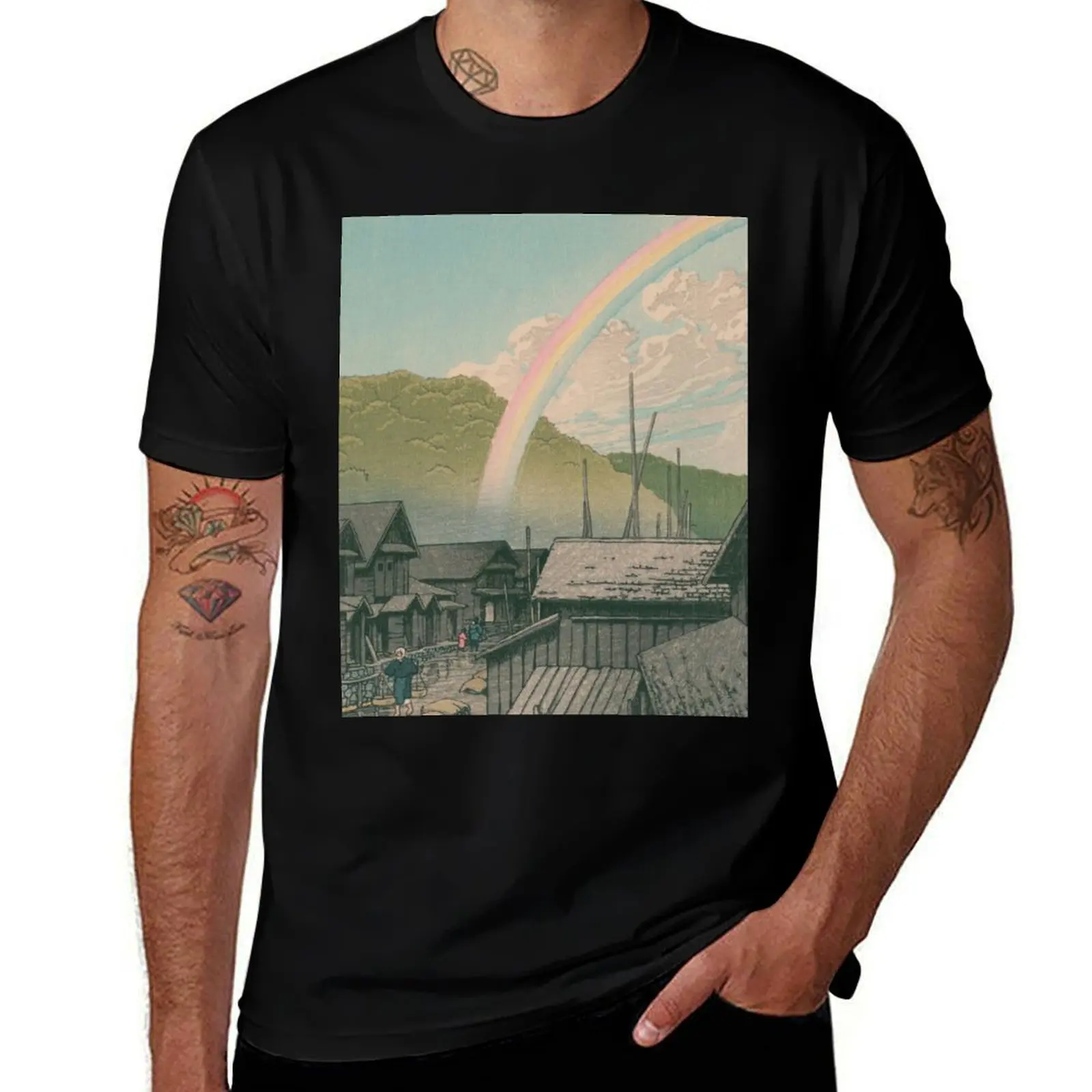 

Rainbow at Kanita By Kawase Hasui T-Shirt g man t shirts for men t shirt for man 100 percent cotton
