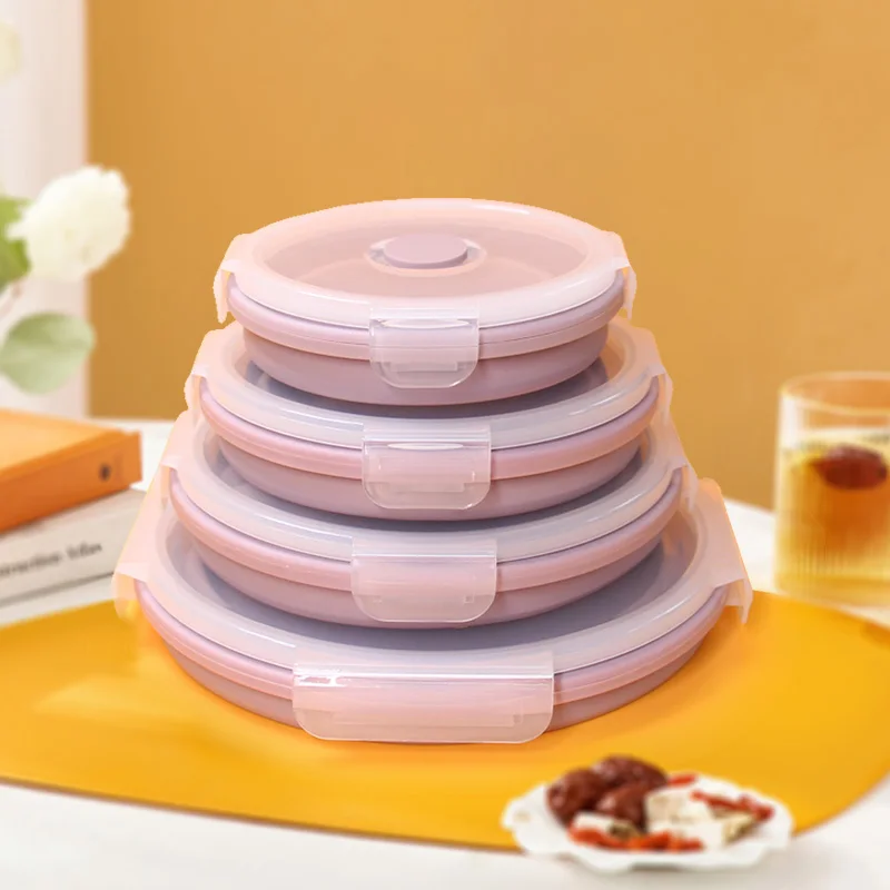 

4 Pcs Food Storage Folding Lunch Box Silicone Portable Microwave Lunch Box Salad Fruit Food Container Storage Tableware Picnic