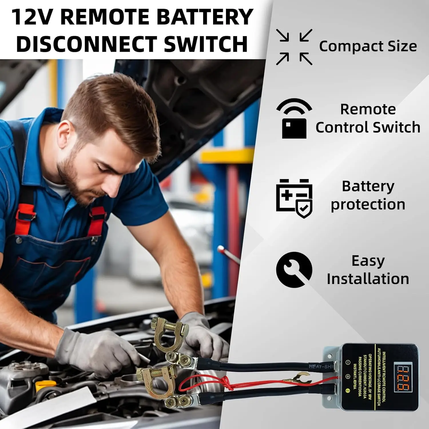12V Car Battery Cutoff Switch Anti-Theft Remote Control Relay Cut Isolator with Led Display Leakage Protection for Truck Auto