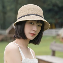 Neue natürliche Panama weiche Strohhut Damen Sommer japanische frische kleine Krempe kurze Krempe FishermanHat Strand UV-Schutz Fedora