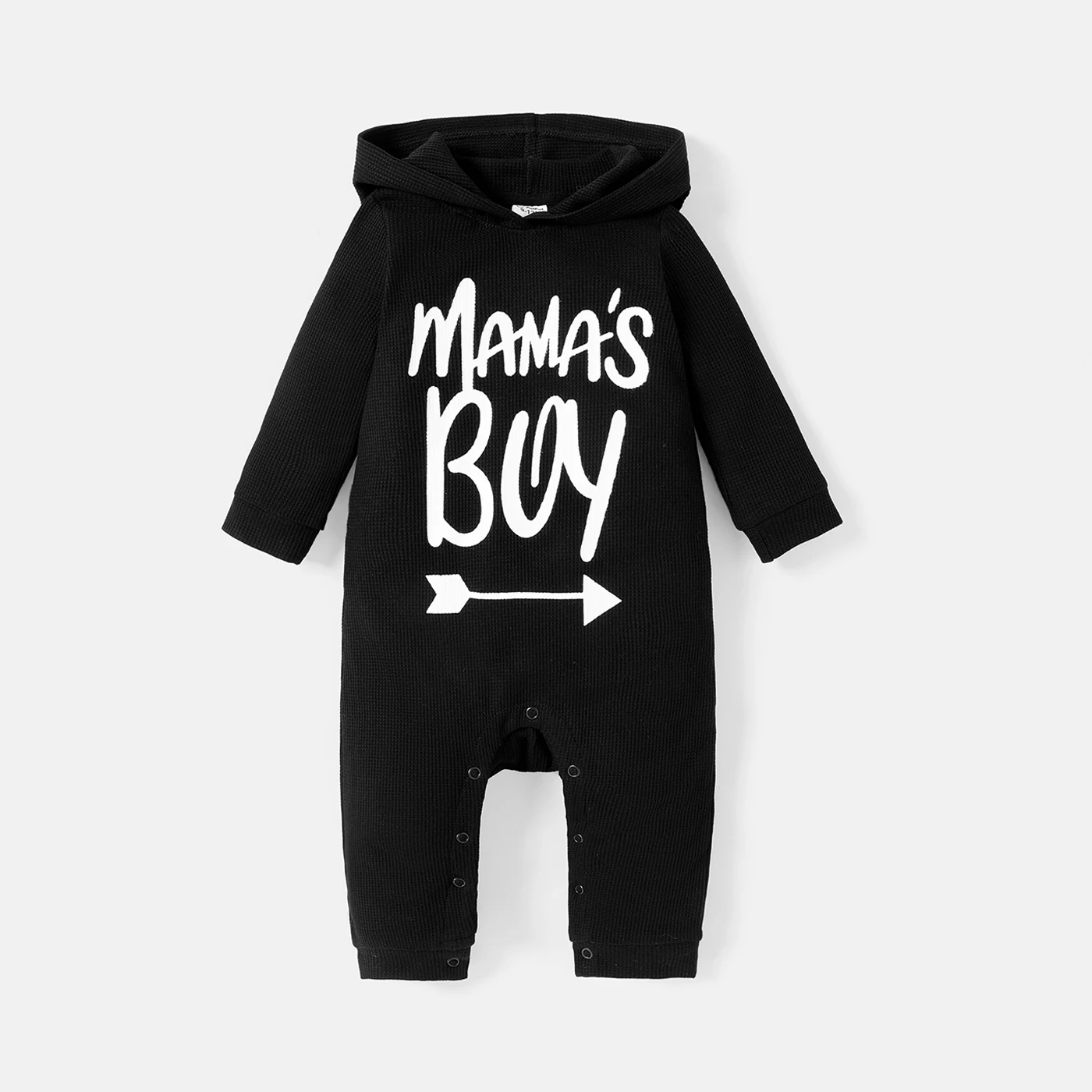 PatPat Baby Boy/Girl Letter Print Waffle Textured Hooded Long-sleeve Jumpsuit