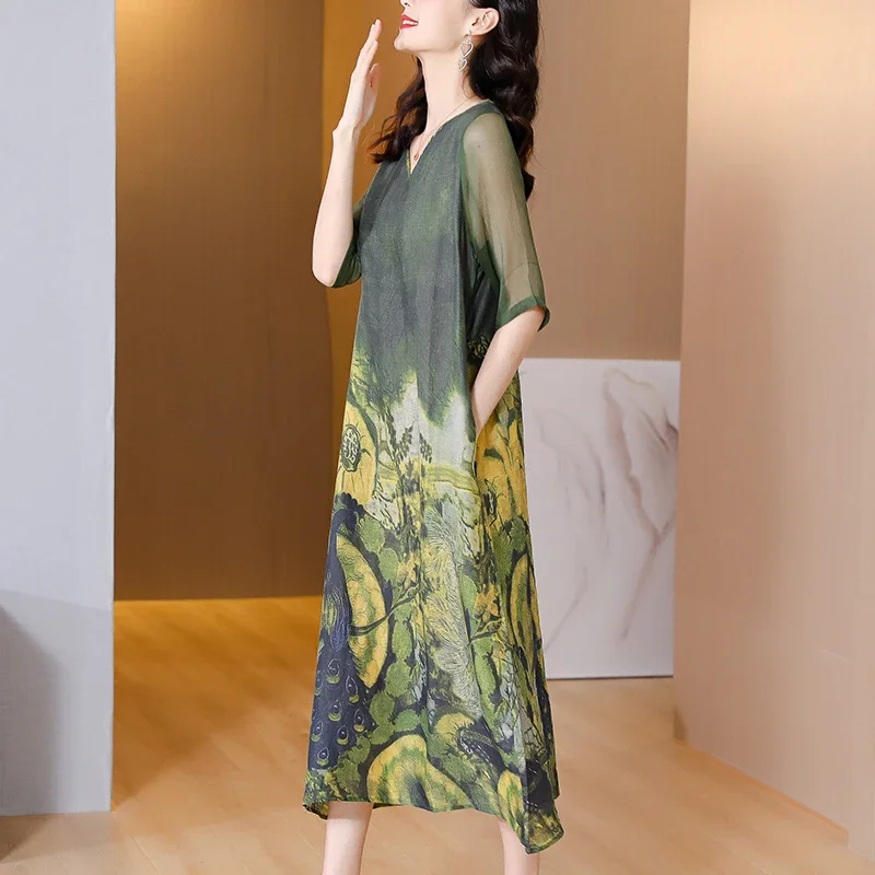 Female Korean Fashion Light Midi Dress Summer Boho Elegant Bodycon Casual Sundress 2025 Floral Beach Loose V-Neck Sexy Vestidos