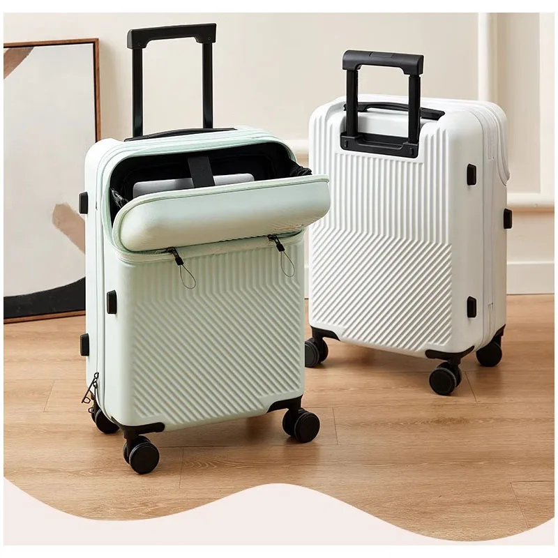 Multifuncional Front Opening Rolling Bagagem, Saco de Viagem com Rodas, Leve USB Trolley Suitcase, 20 ", Novo