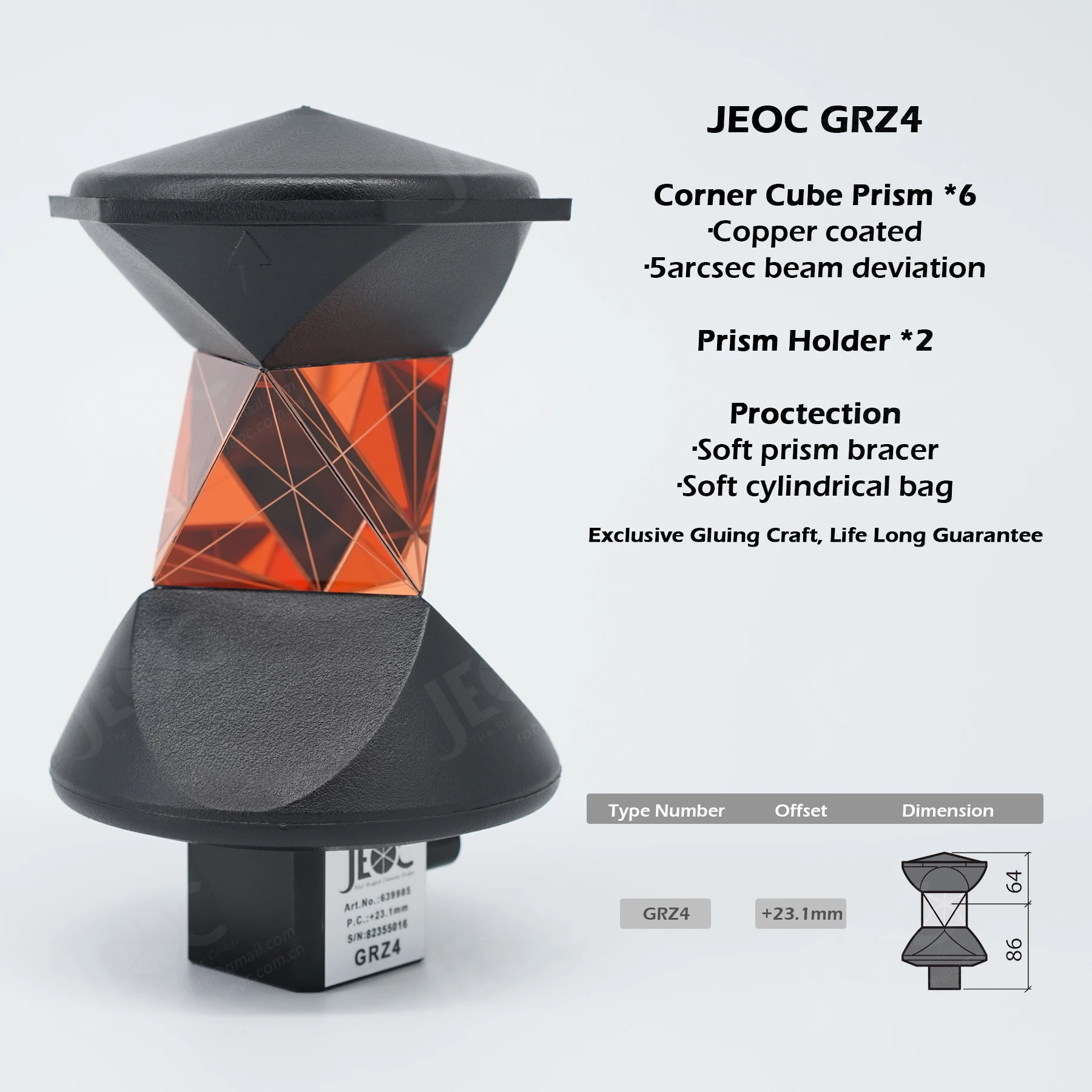 JEOC GRZ4, 360 Degree Reflective Prism for Leica ATR Total-station Prisma Topography Refletor Surveying Accessories