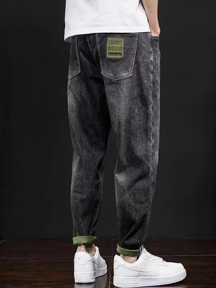 

Летние тонкие эластичные мужские джинсы-харланы свободного кроя, укороченные (9/10 длины), повседневные, износостойкие, со средней посадкой, на молнии, из денима